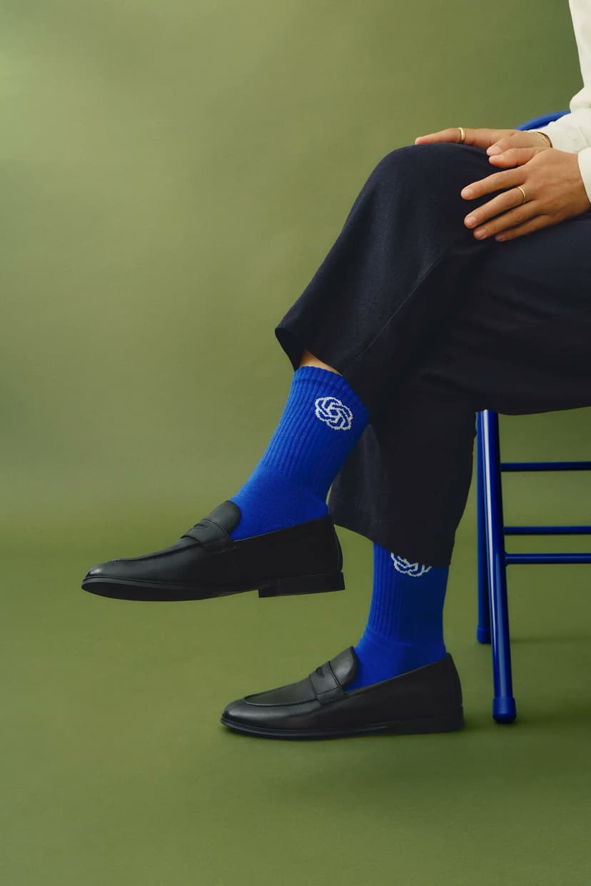 Blue socks and loafers